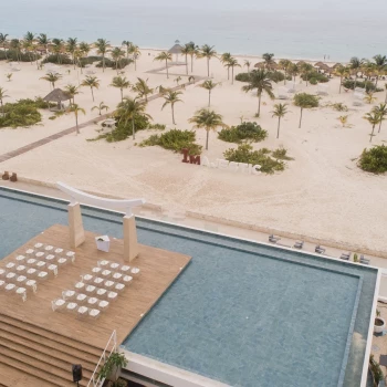 Aerial view of the Sky wedding gazebo at Majestic Elegance Costa Mujeres
