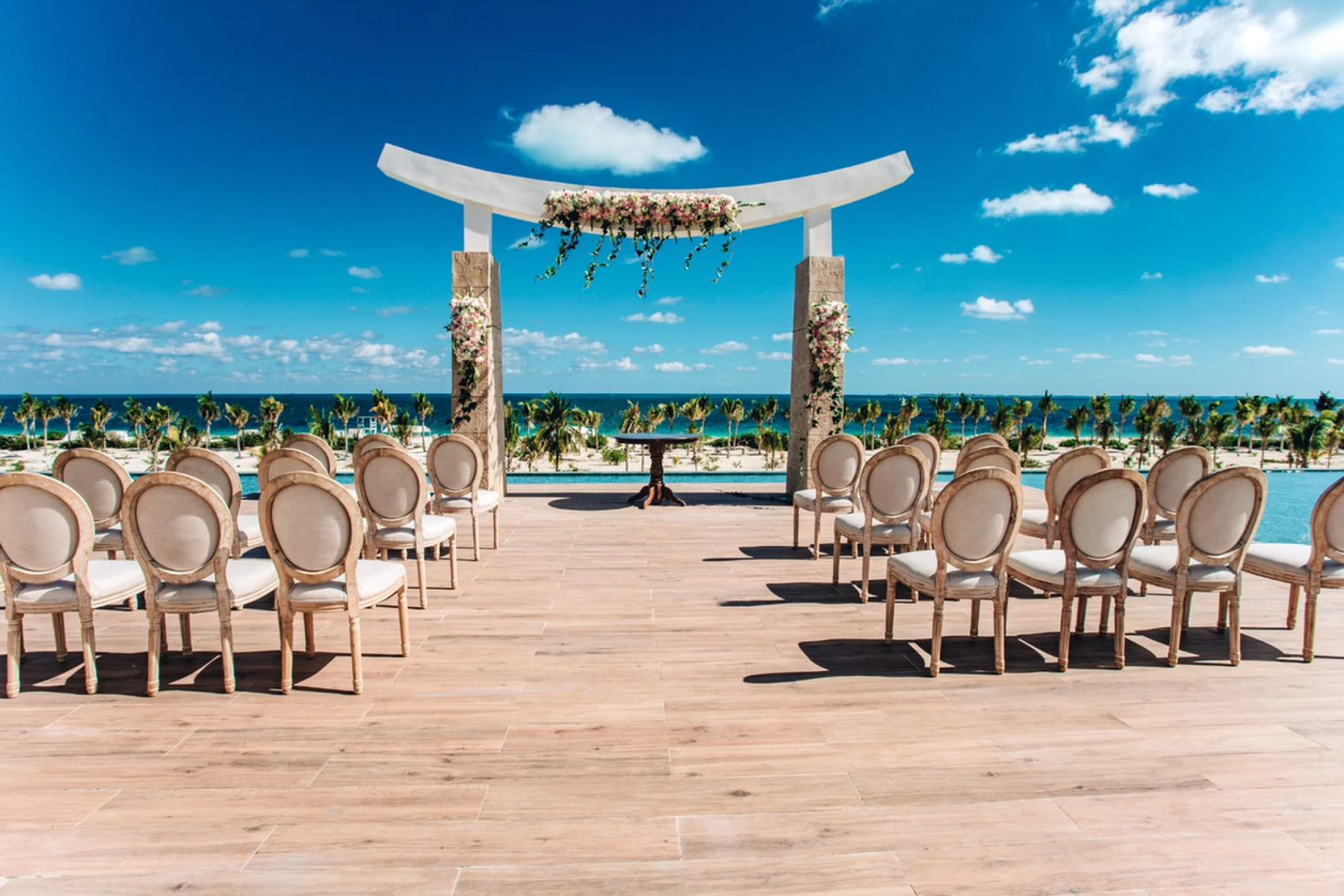 Ceremony in Sky wedding gazebo at Majestic Elegance Costa Mujeres