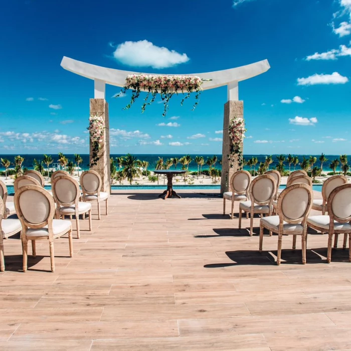 Ceremony in Sky wedding gazebo at Majestic Elegance Costa Mujeres