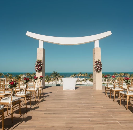 Ceremony decor in Sky wedding gazebo at Majestic Elegance Costa Mujeres