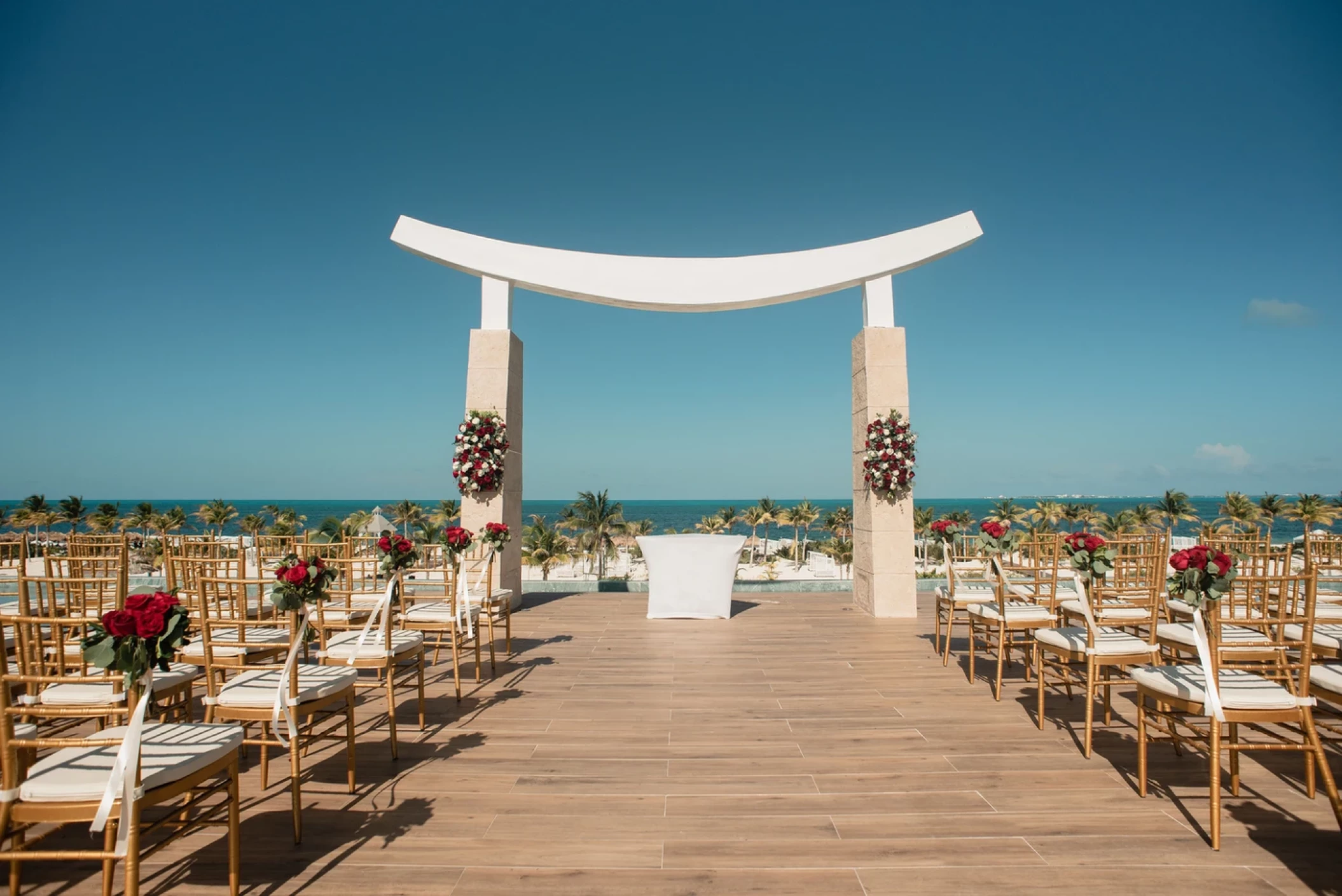 Ceremony decor in Sky wedding gazebo at Majestic Elegance Costa Mujeres