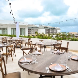 Dinner reception on piano bar terrace at Majestic Elegance Costa Mujeres