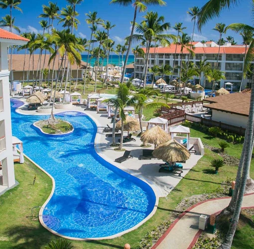 Aerial view of the main pool at Majestic Mirage Punta Cana