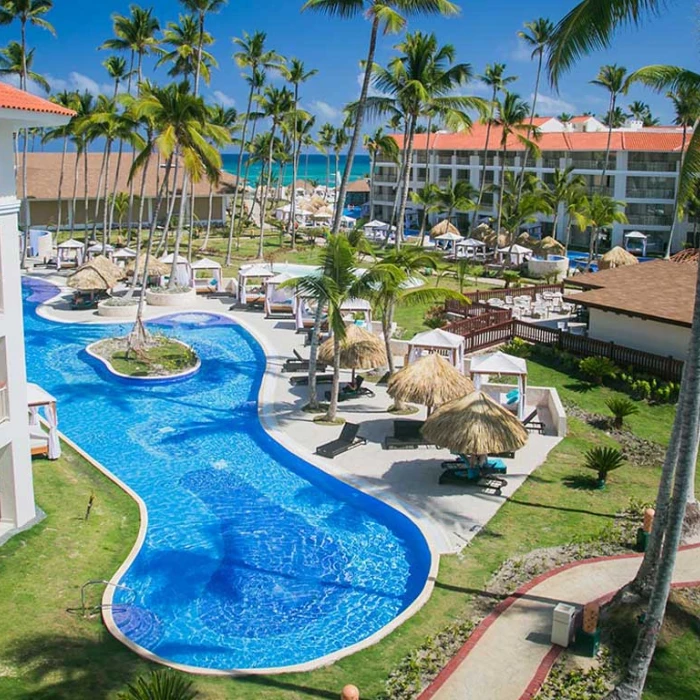 Aerial view of the main pool at Majestic Mirage Punta Cana