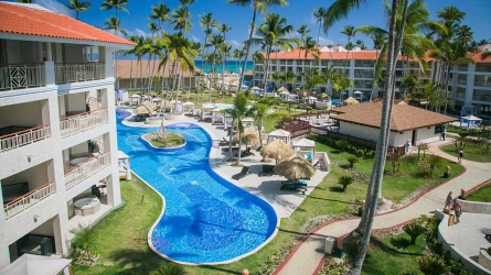 Aerial view of the main pool at Majestic Mirage Punta Cana