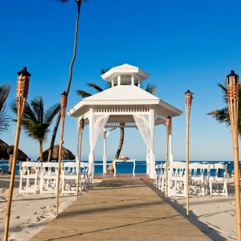 Ceremony decor on the beach gazebo at Majestic Mirage Punta Cana
