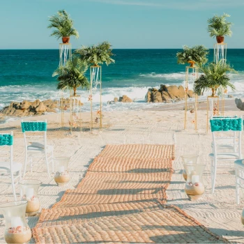 Ceremony decor on the beach at Mar del Cabo by Velas Resort