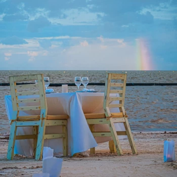 Romantic dinner in beach venue at Margaritaville Island Reserve Riviera Cancun.