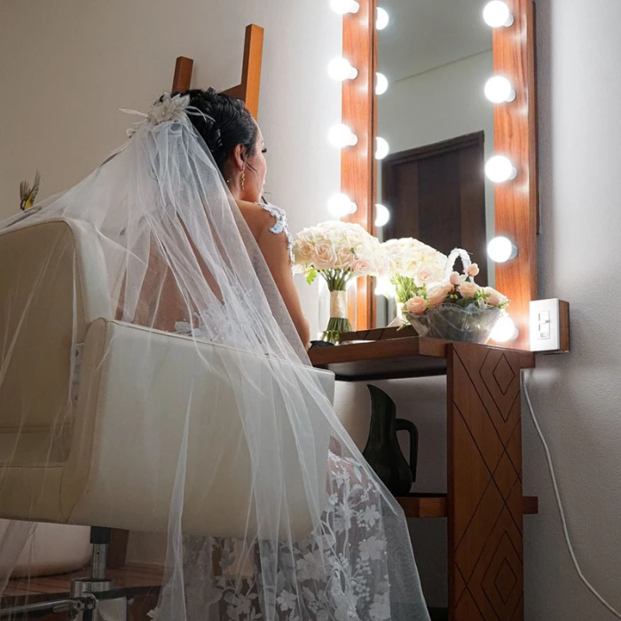 Bride getting ready at Margaritaville Island Reserve Riviera Cancun.