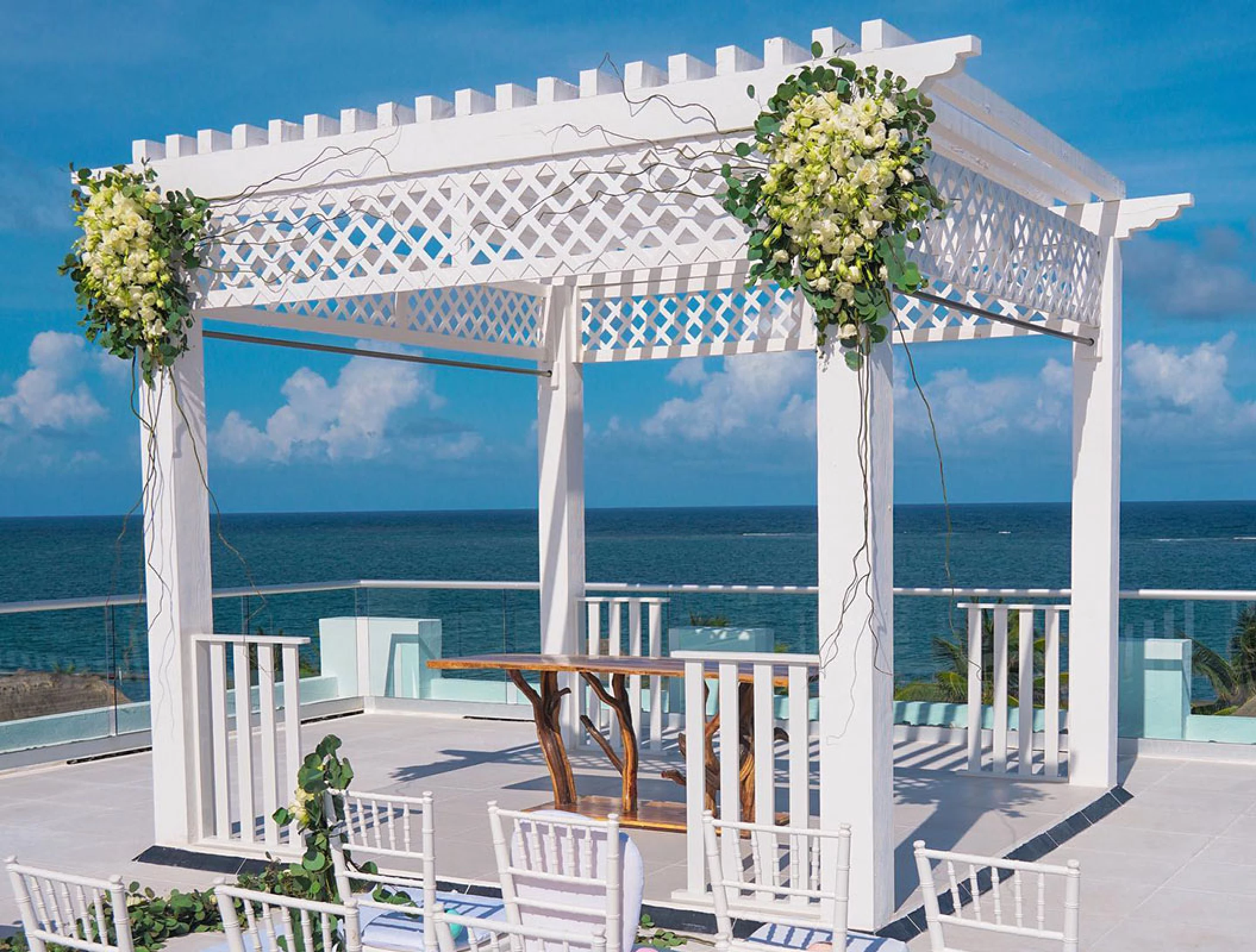 Ceremony decor in Sky Wedding at Margaritaville Island Reserve Riviera Cancun.