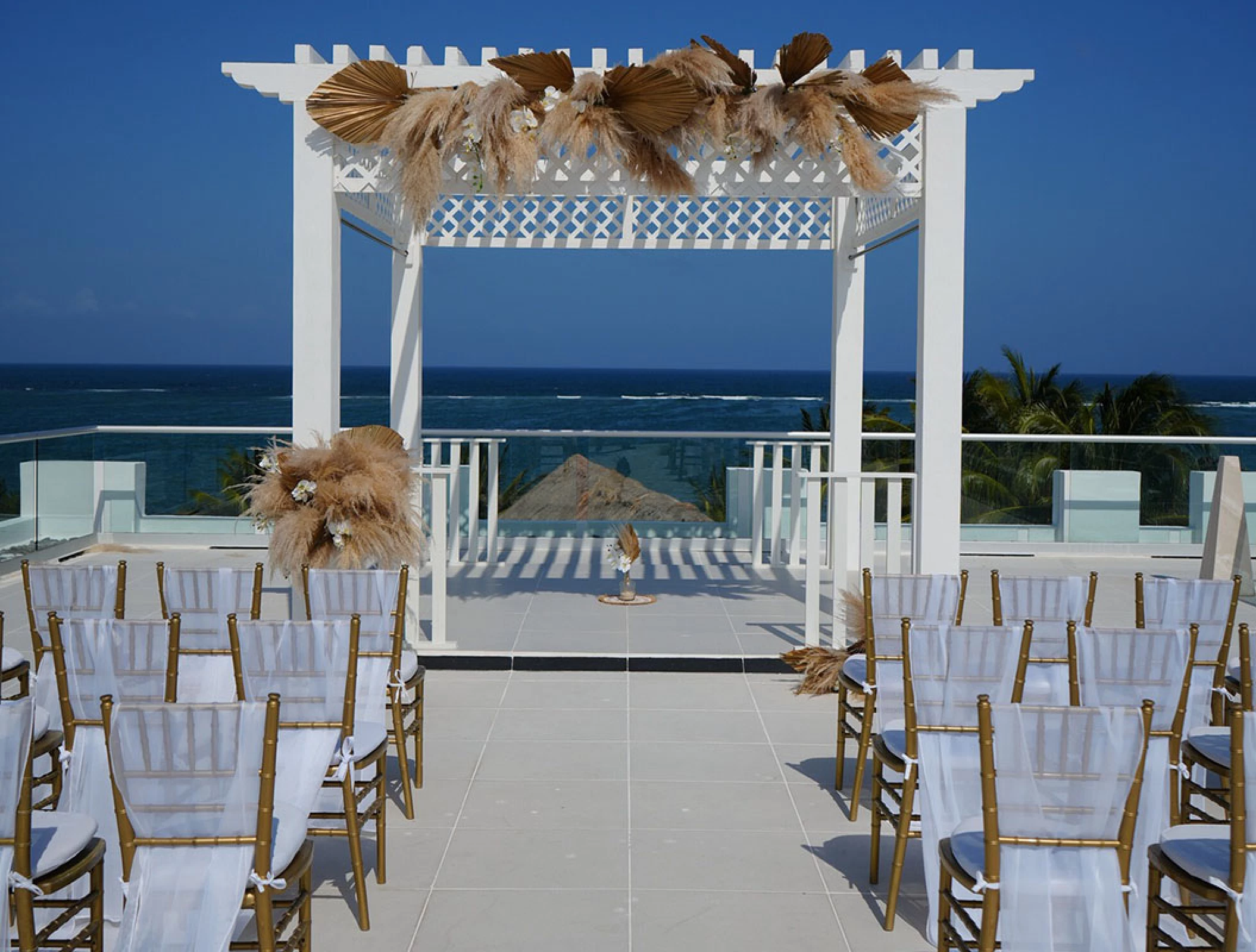 Ceremony decor in Sky Wedding at Margaritaville Island Reserve Riviera Cancun.