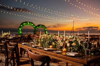 Wedding decor on the beach at Marival Armony Luxury Resort & Suites
