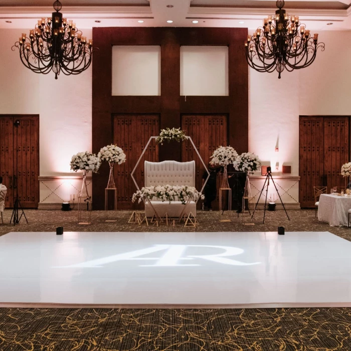 Dinner reception on the mar de cortes ballroom at Marquis Los Cabos