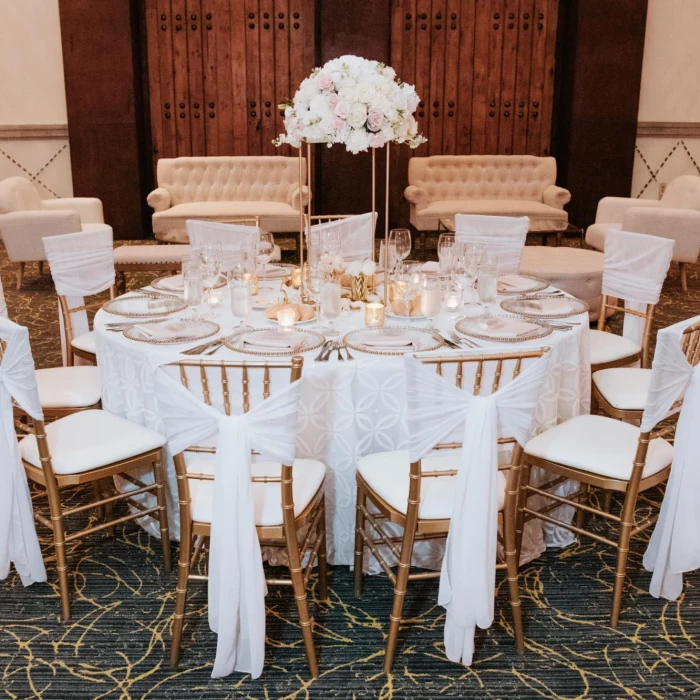 Dinner reception on the mar de cortes ballroom at Marquis Los Cabos