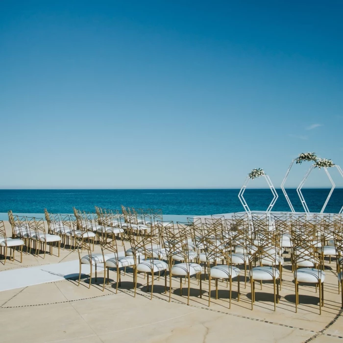 ceremony decor on the pool terrace at Marquis los cabos