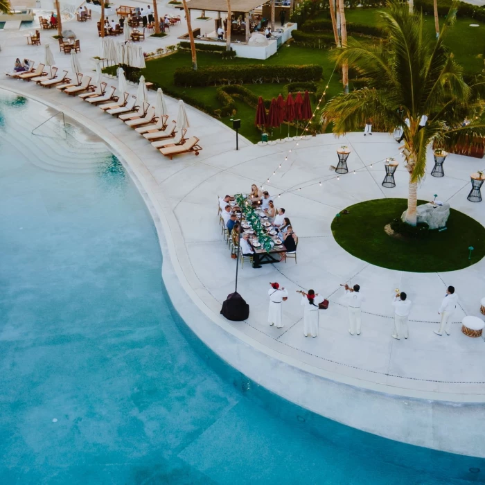 Dinner reception on the pool terrace at Marquis los cabos