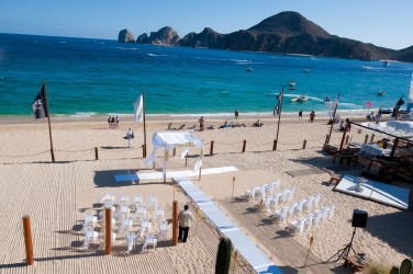 Ceremony decor on the beach at ME Cabo Resort