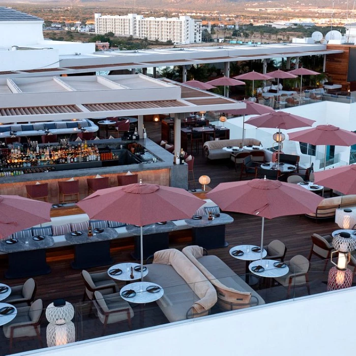 Aerial view of confessions restaurant at ME Cabo