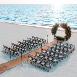 Ceremony decor in beach wedding venue at Moon Palace Resort