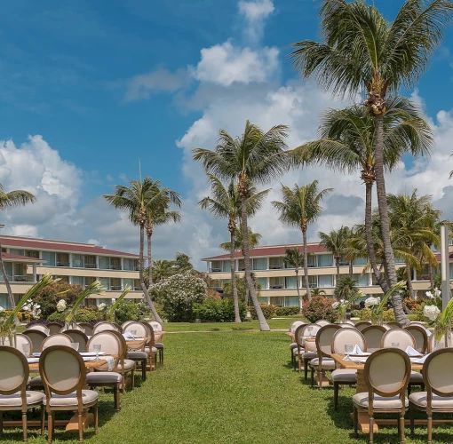 Ceremony decor in Chapel Garden at Moon Palace Resort Cancun