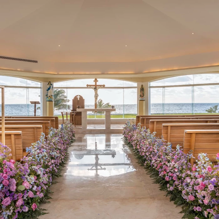 Ceremony decor in the chapel at Moon Palace Resort Cancun