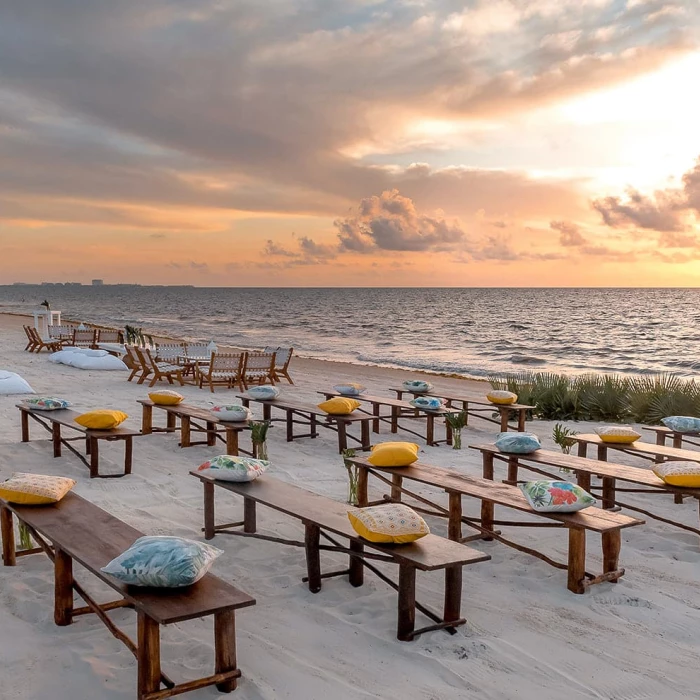 Ceremony decor in beach wedding venue at Moon Palace Resort