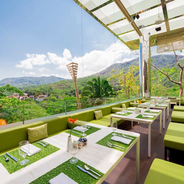 Gastronomy, and culinary at Hotel Mousai Puerto Vallarta. The terrace restaurant.