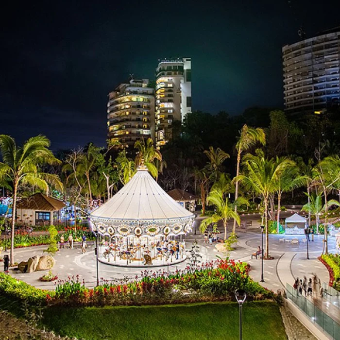 Tierra Luna Village at Hotel Mousai Puerto Vallarta overview at night.