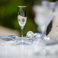 Champagne glasses close-up in Hilton Tulum's wedding.