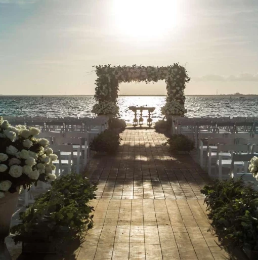 Ceremony decor on Nizuc beach wedding venue at Nizuc Resort and Spa