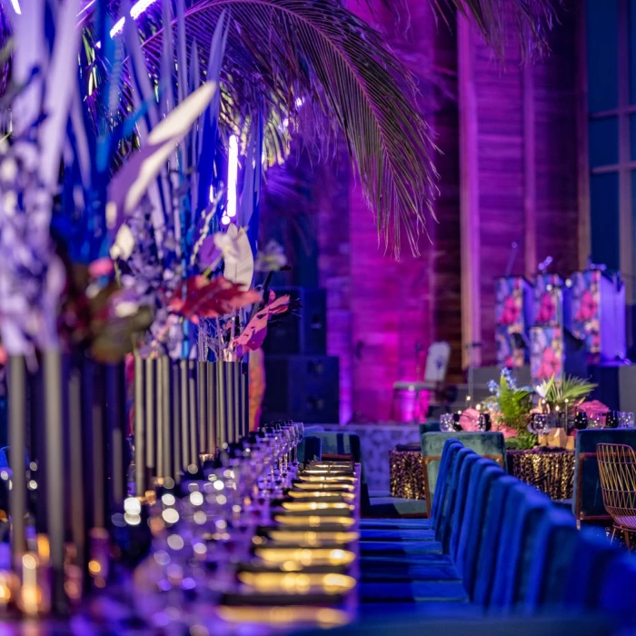 Dinner reception decor on Sia Kaan wedding venue at Nizuc Resort and Spa