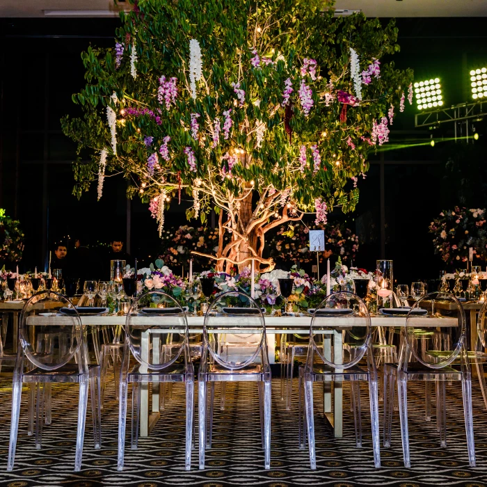 Dinner decor on Sian Kaan Wedding venue at Nizuc Resort an Spa