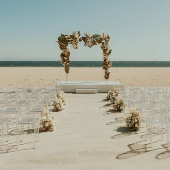Ceremony decor on the beach venue at Nobu Hotel Los Cabos