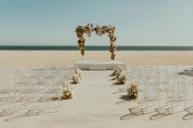 Ceremony decor on the beach venue at Nobu Hotel Los Cabos