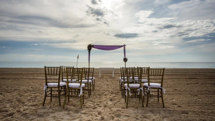 Ceremony decor on the beach wedding venue at Now Emerald Cancun