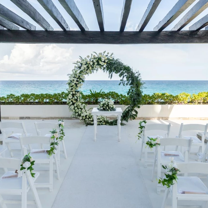 Ceremony decor on the Albatros Pergola at Now Emerald Cancun