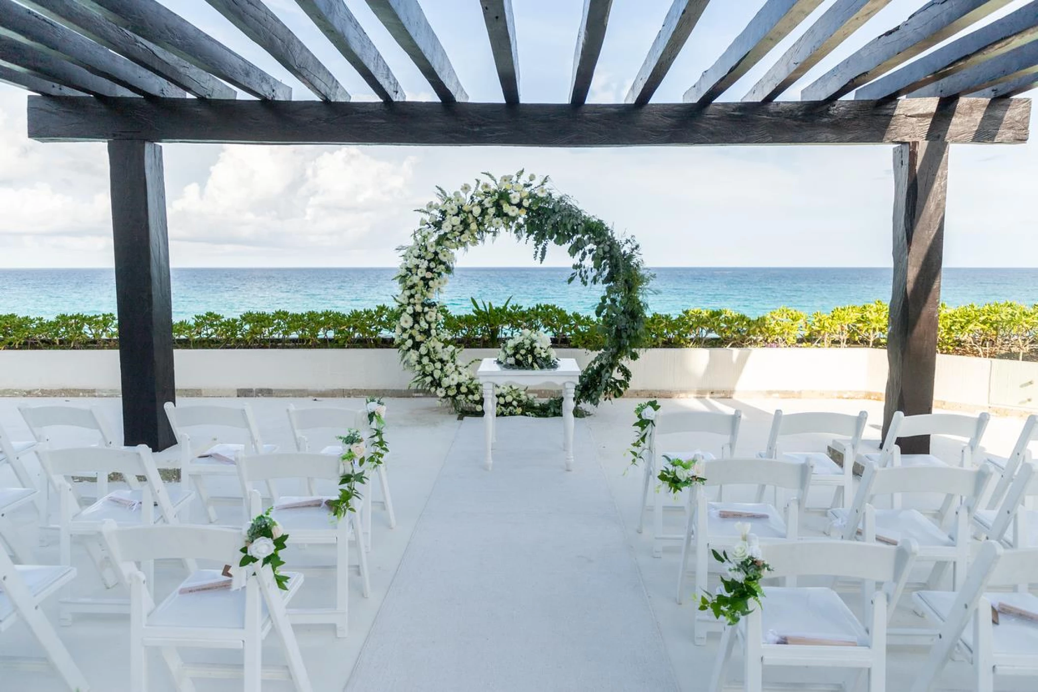 Ceremony decor on the Albatros Pergola at Now Emerald Cancun