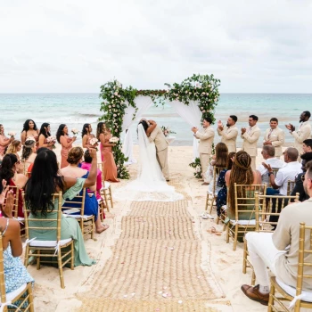 Ceremony couple on the beach wedding venue at Now Emerald cancun
