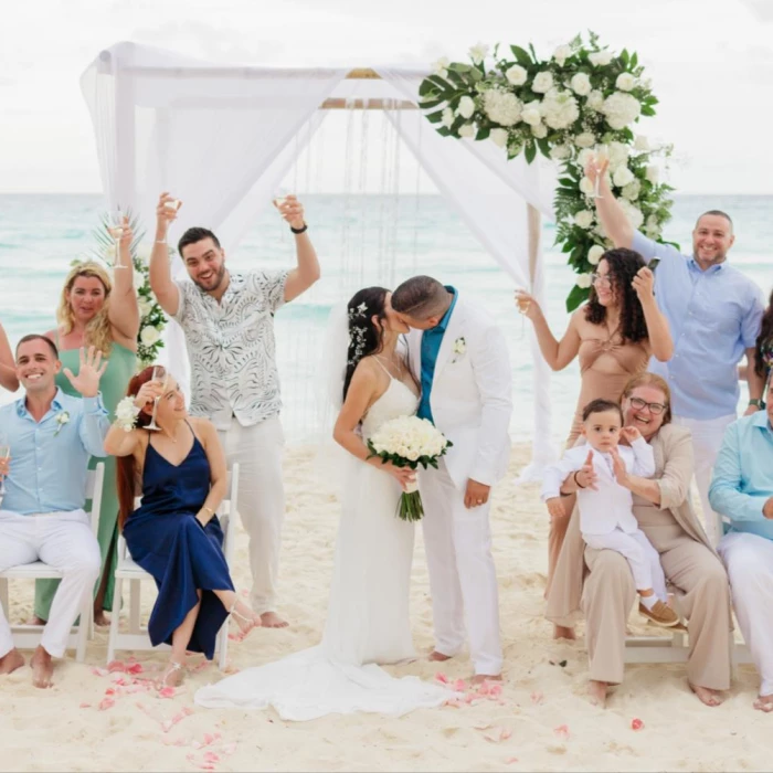 Ceremony couple on the beach wedding venue at Now Emerald cancun