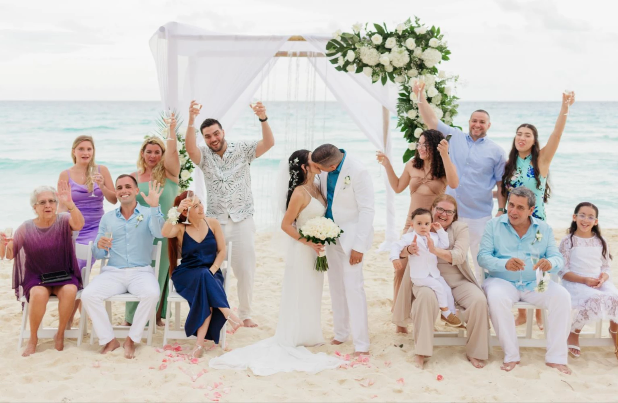 Ceremony couple on the beach wedding venue at Now Emerald cancun