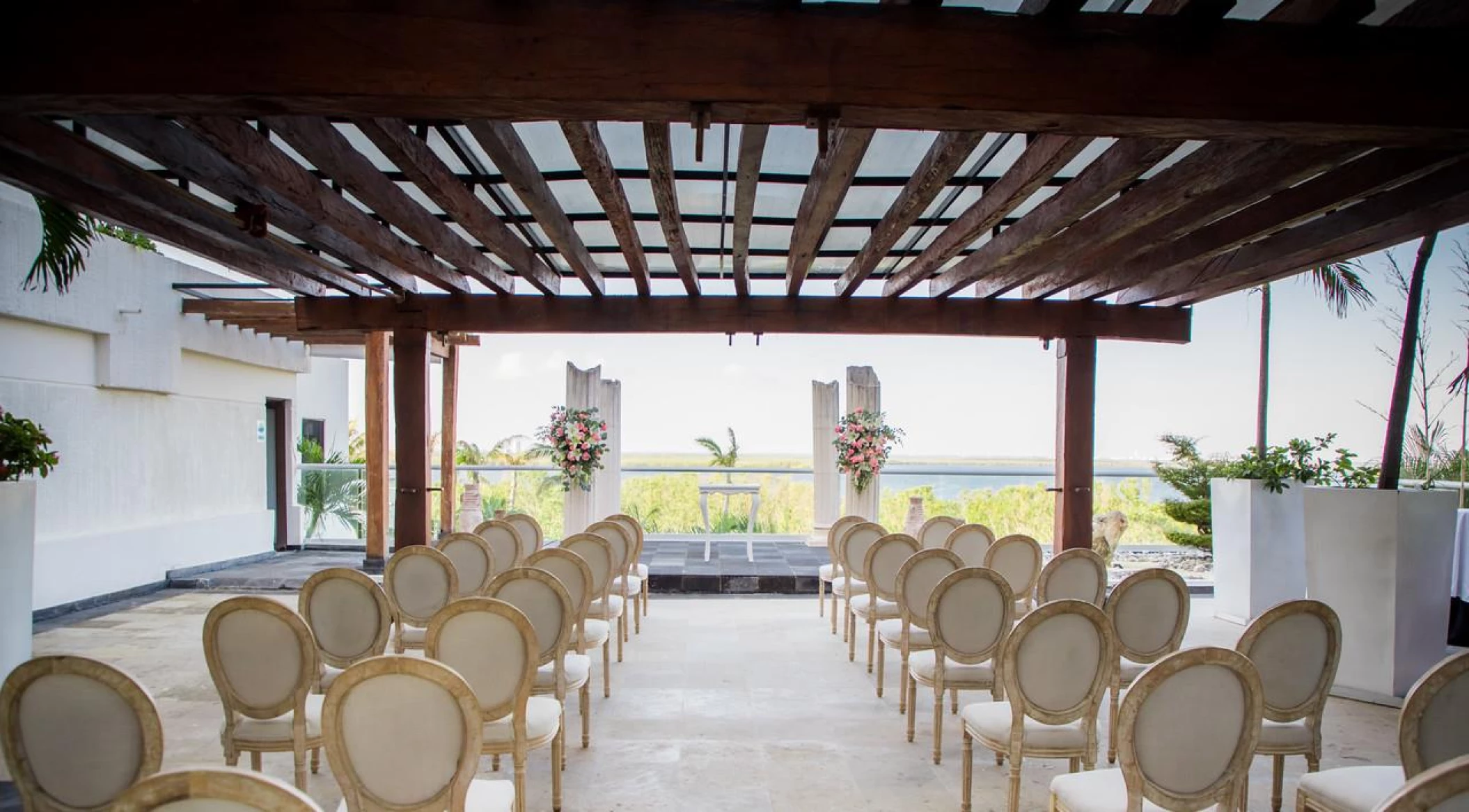 Ceremony decor on the sunset terrace at Now Emerald Cancun