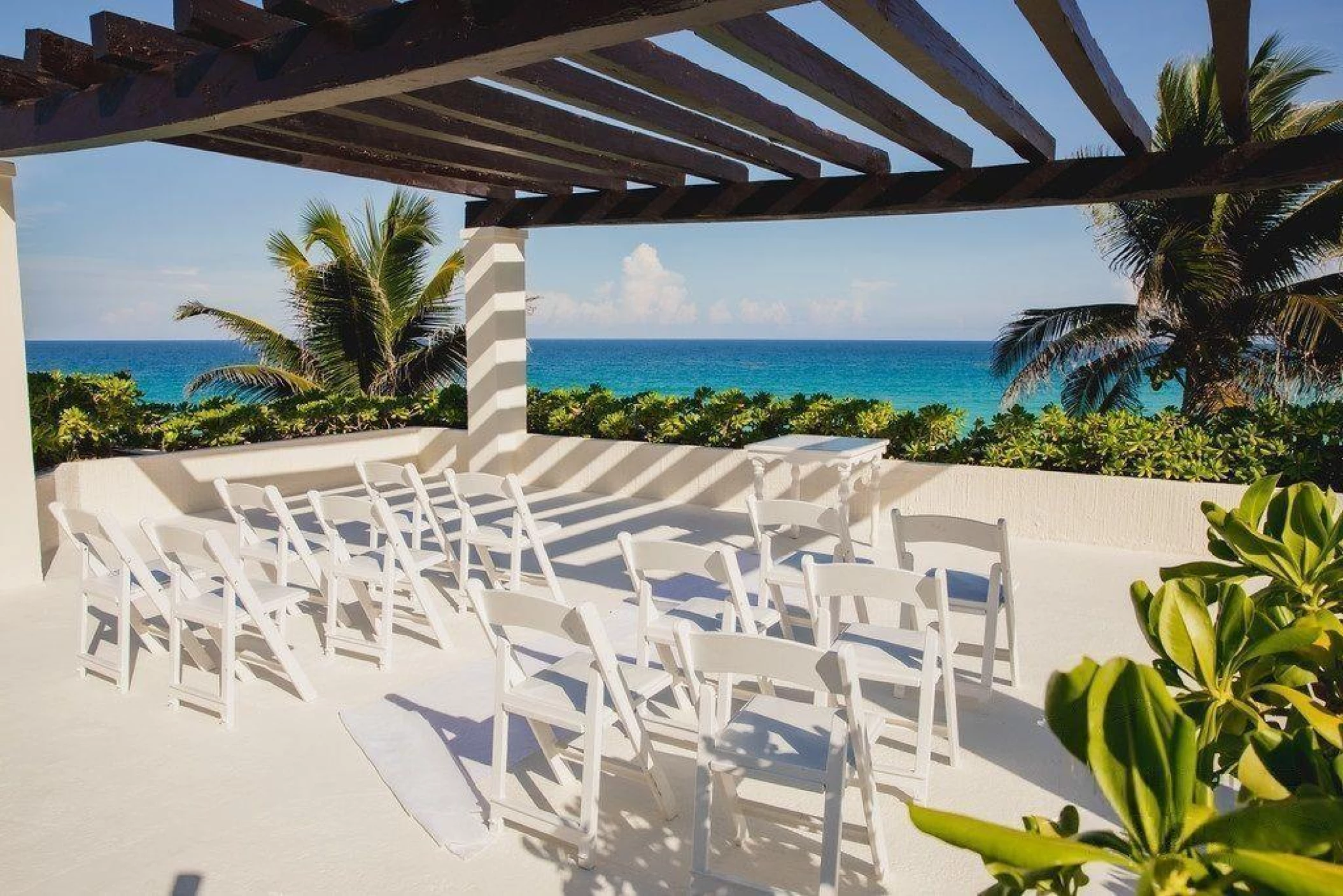 Ceremony decor on the seagull gazebo at Now Emerald Cancun