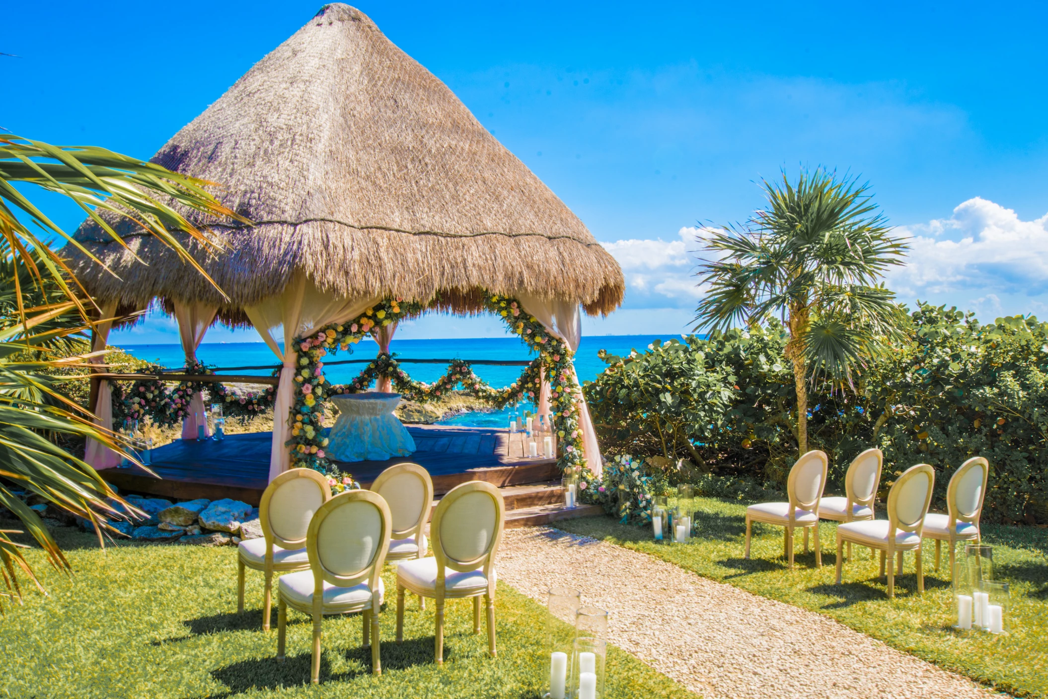 Ceremony decor on garden gazebo at Occidental at Xcaret destination