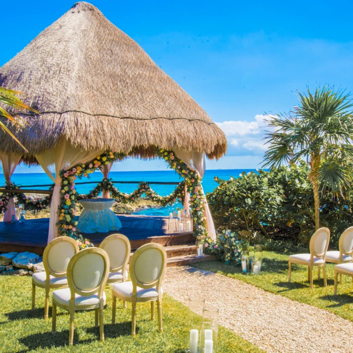 Ceremony decor on garden gazebo at Occidental at Xcaret destination