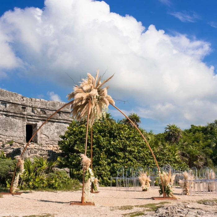 Ceremony decor on the Maya ruins at Occidental at Xcaret Destination