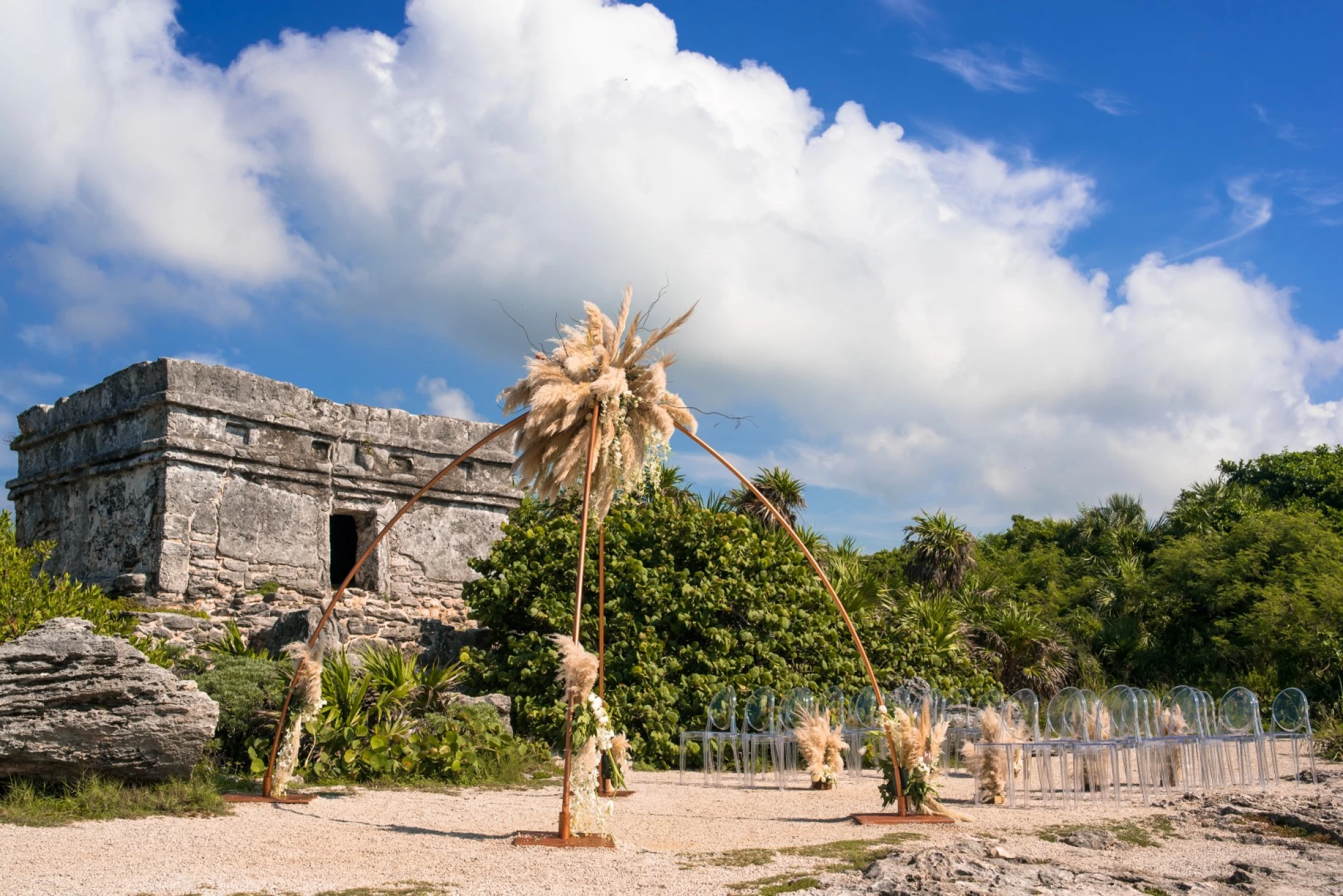 Ceremony decor on the Maya ruins at Occidental at Xcaret Destination