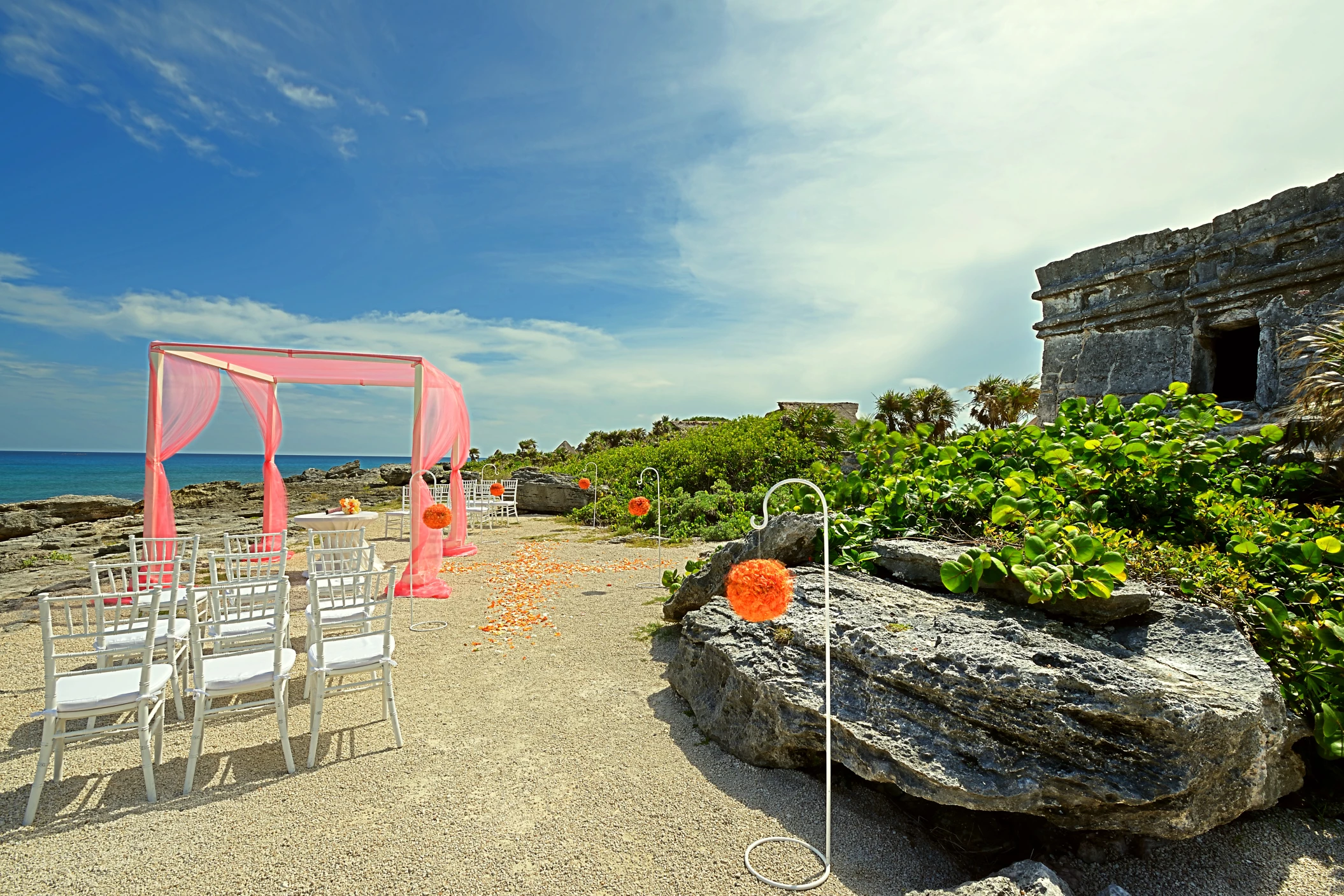 Ceremony decor on the Maya ruins at Occidental at Xcaret Destination