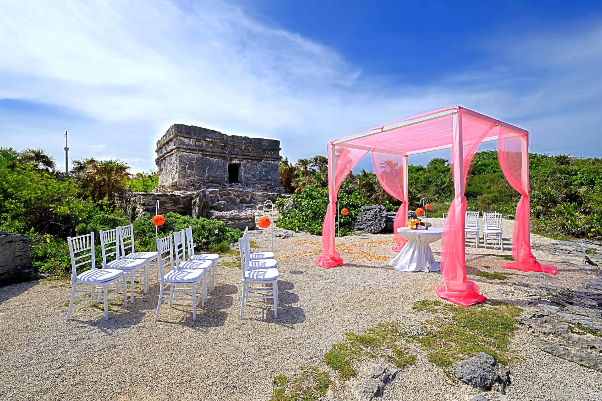 Ceremony decor on the Maya ruins at Occidental at Xcaret Destination