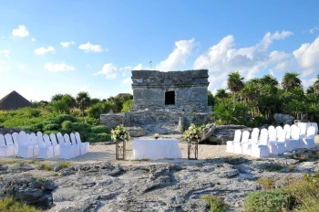 Ceremony decor on the Maya ruins at Occidental at Xcaret Destination