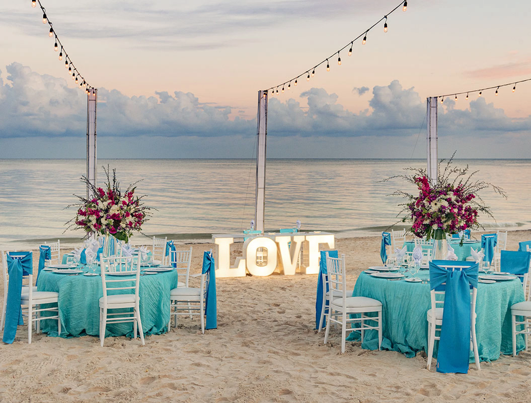 Wedding Reception setup at the beach in Ocean Coral and Turquesa Resort